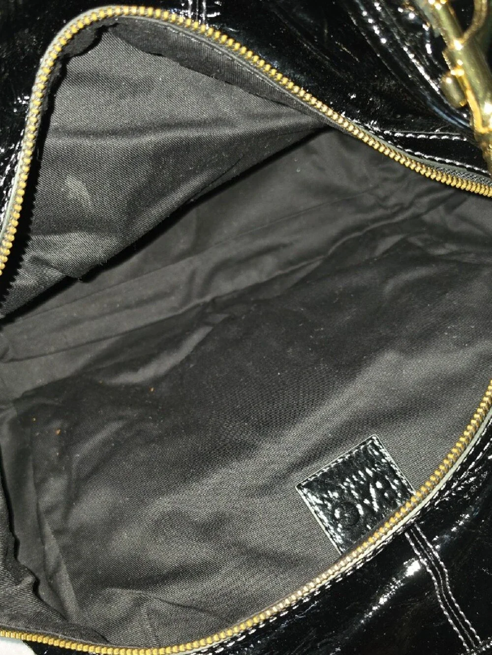 D&G Black Patent Satchel with Gold Chain Accent
